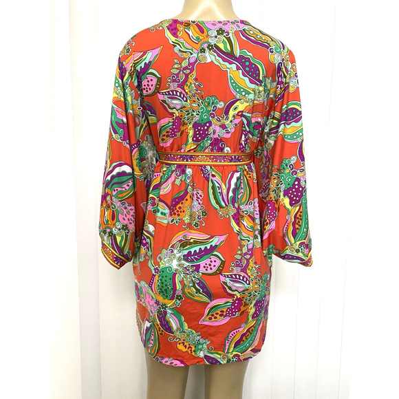 Trina Turk Swim Cover Up Mini Dress Flutter Sleeve V Neck Tunic Orange F… - Picture 3 of 6